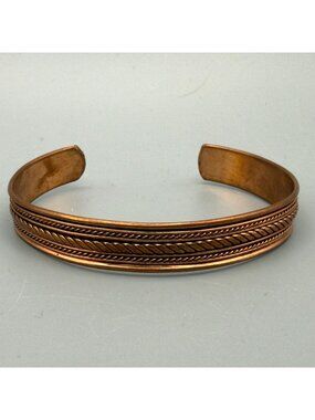 Copper Braided Cuff Bracelet Twisted Weave Adjustable Boho Artisan Festival